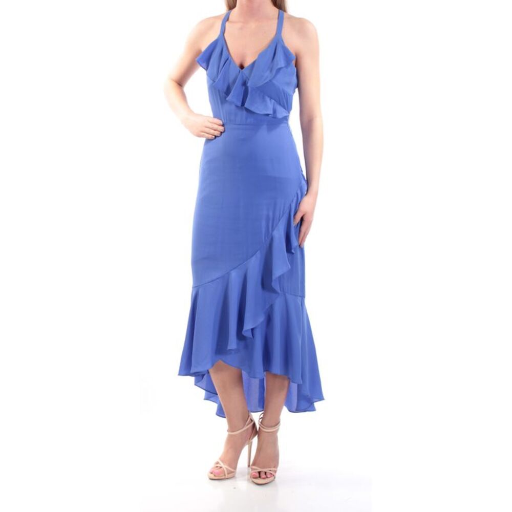 NWT SHIFT Womens Hi-Lo Full-Length Dress Blue Spaghetti Strap V Neck Juniors XS